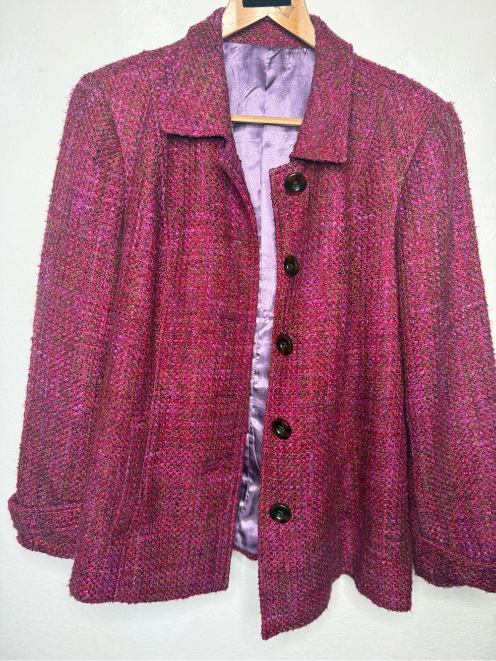 90’s- early 2000’s Coldwater creek magenta tweed blazer fits like a size L